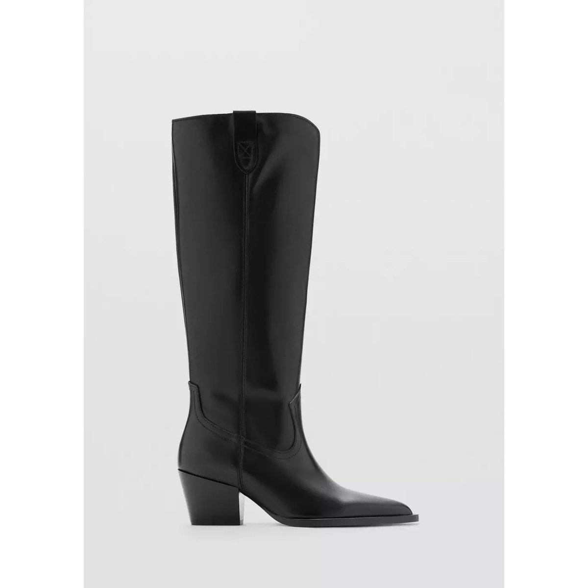 Bottes cuir talon bloc noir, MANGO