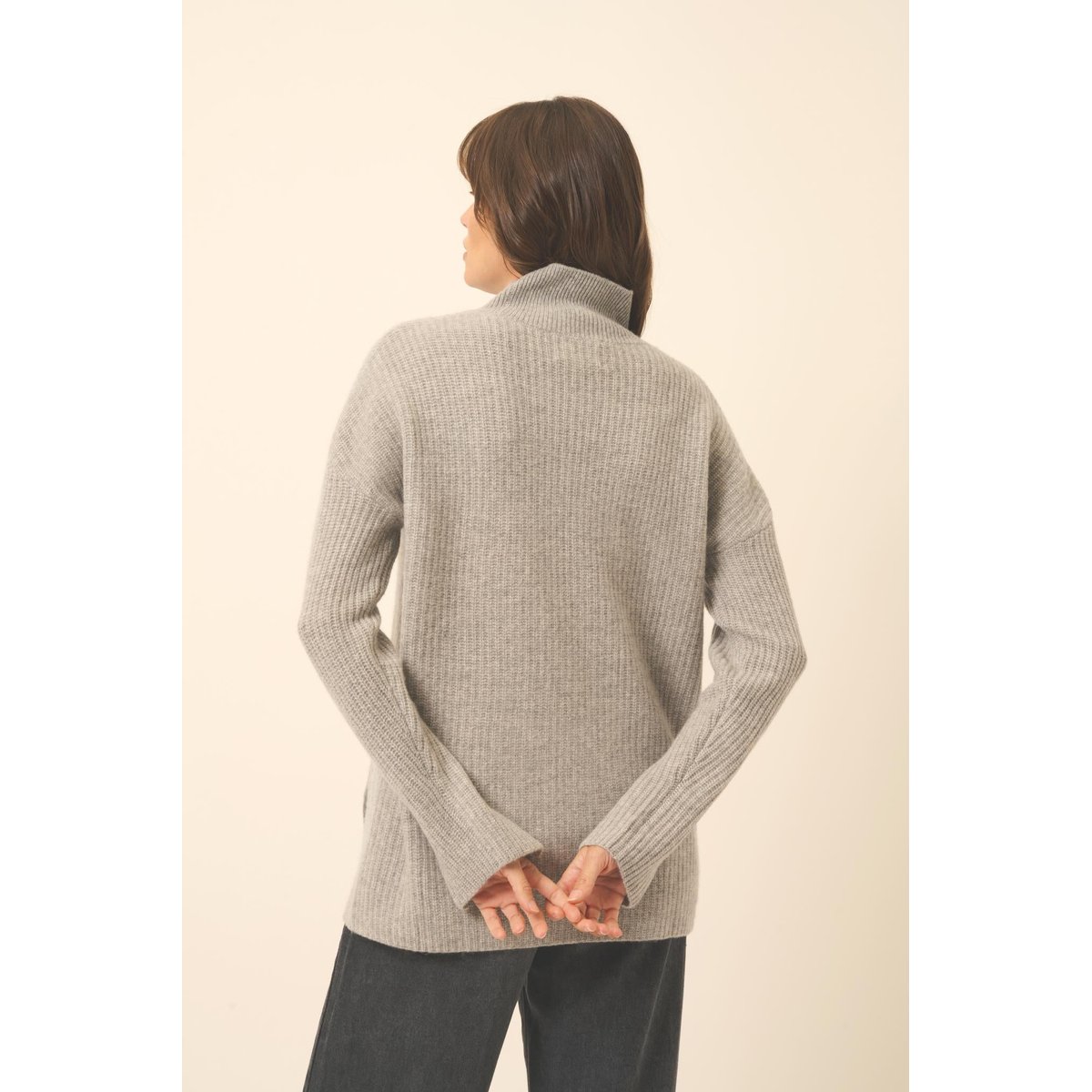 Pull Col Roulé 4 Fils Nuage Chiné Louise gris chiné, JUST CASHMERE