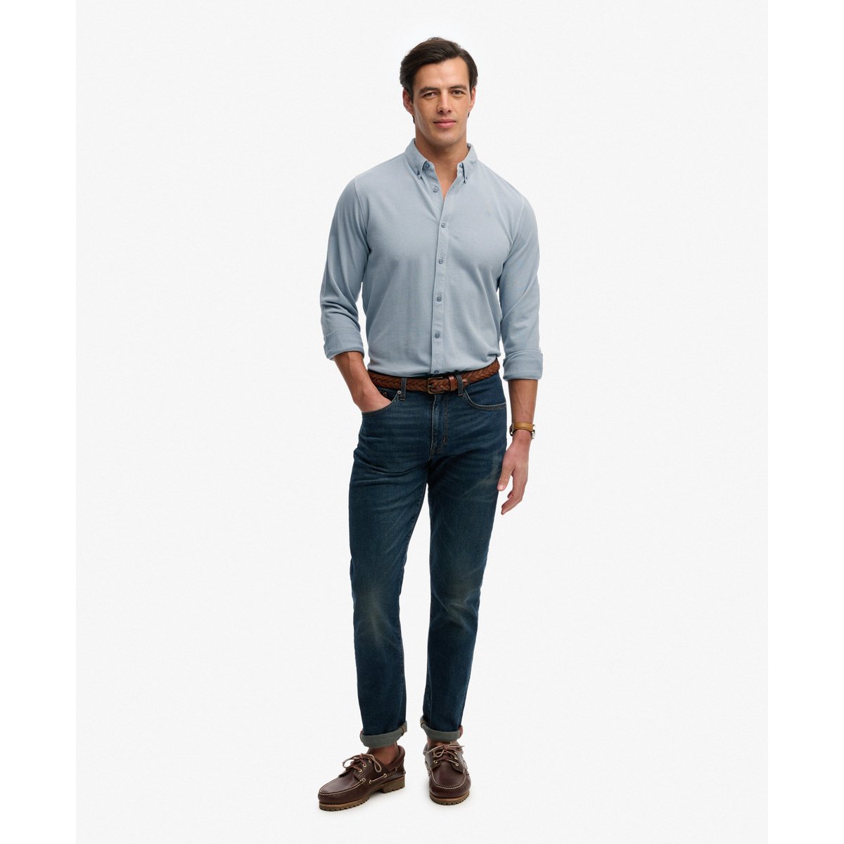 Chemise Piqué Vintage Destroy Manches Longues bleu de chine, SUPERDRY