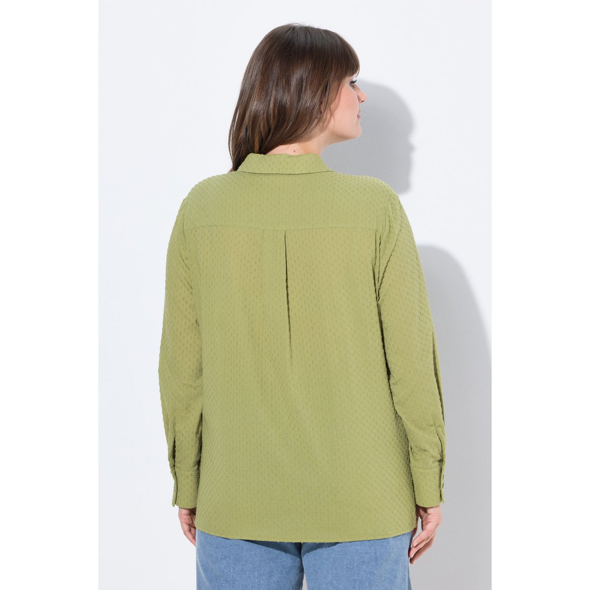 Blouse, pois, col chemise, manches longues sauge, ULLA POPKEN