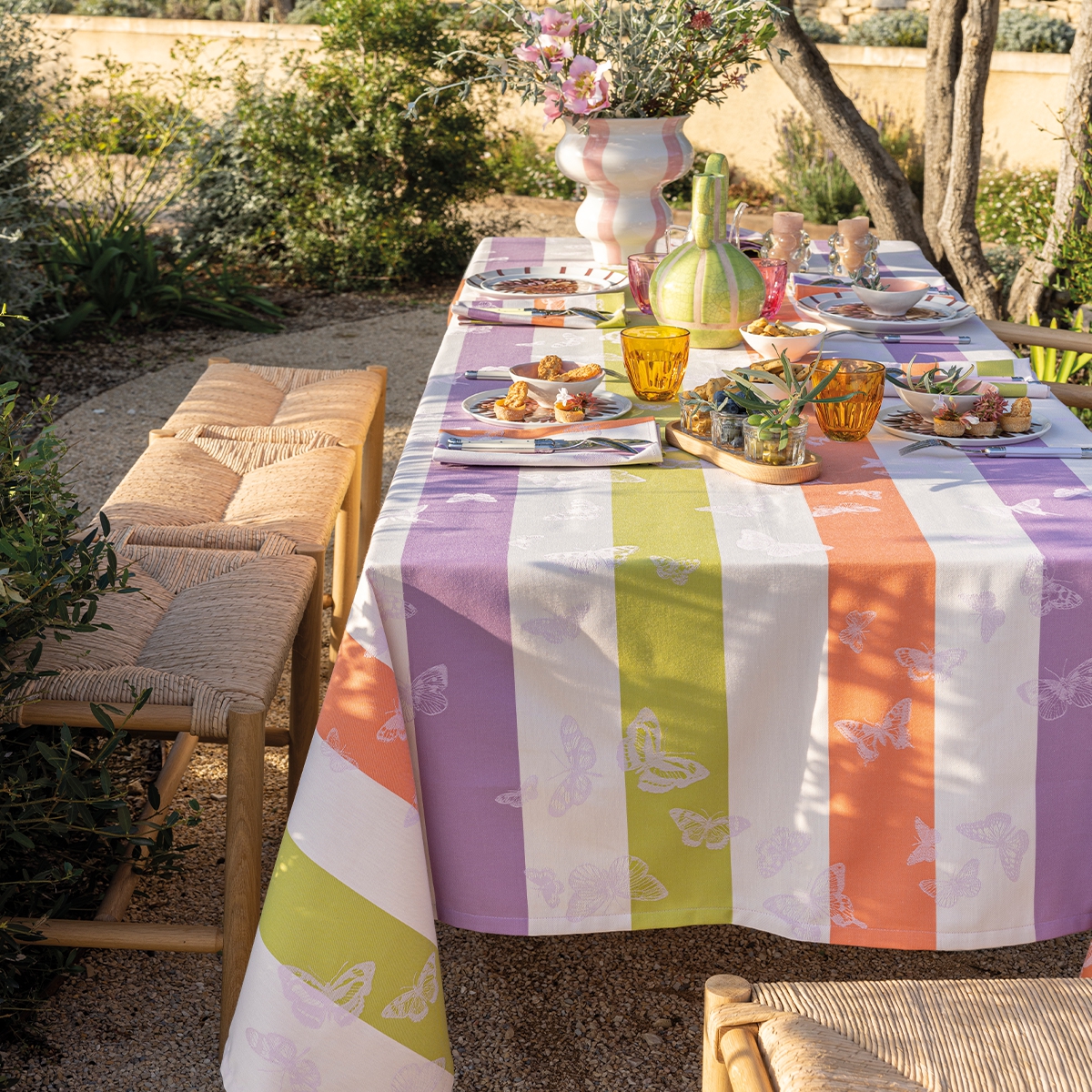 Nappe enduite en Coton, BAL DES PAPILLONS ENDUIT lilas, LE JACQUARD FRANCAIS