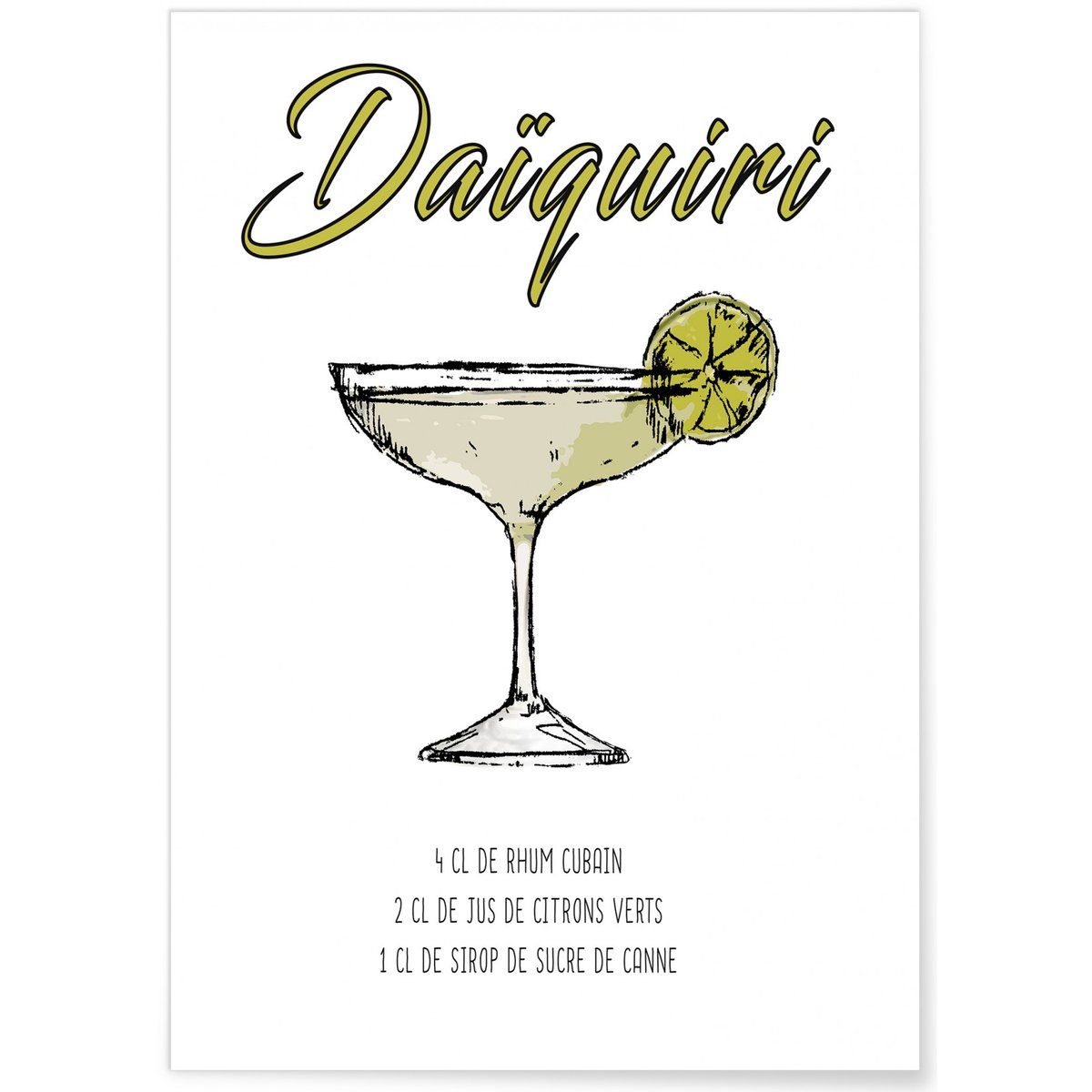 Affiche Cocktail Daïquiri blanc, L'AFFICHERIE