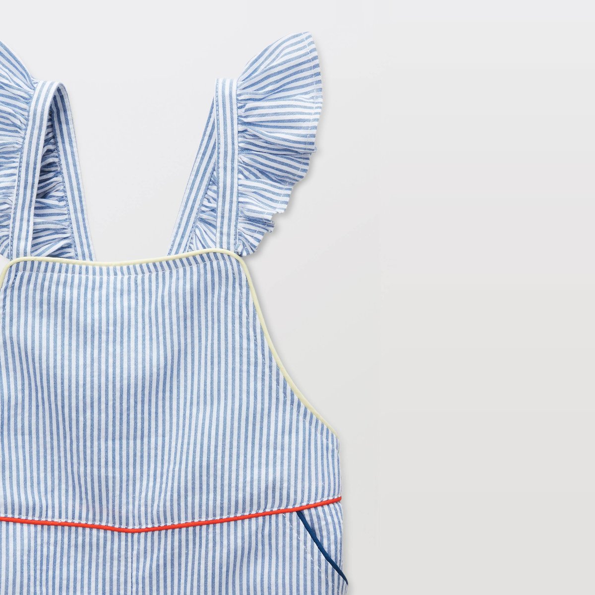 Salopette courte avec fichu rayés en coton porcelaine, BOUT'CHOU