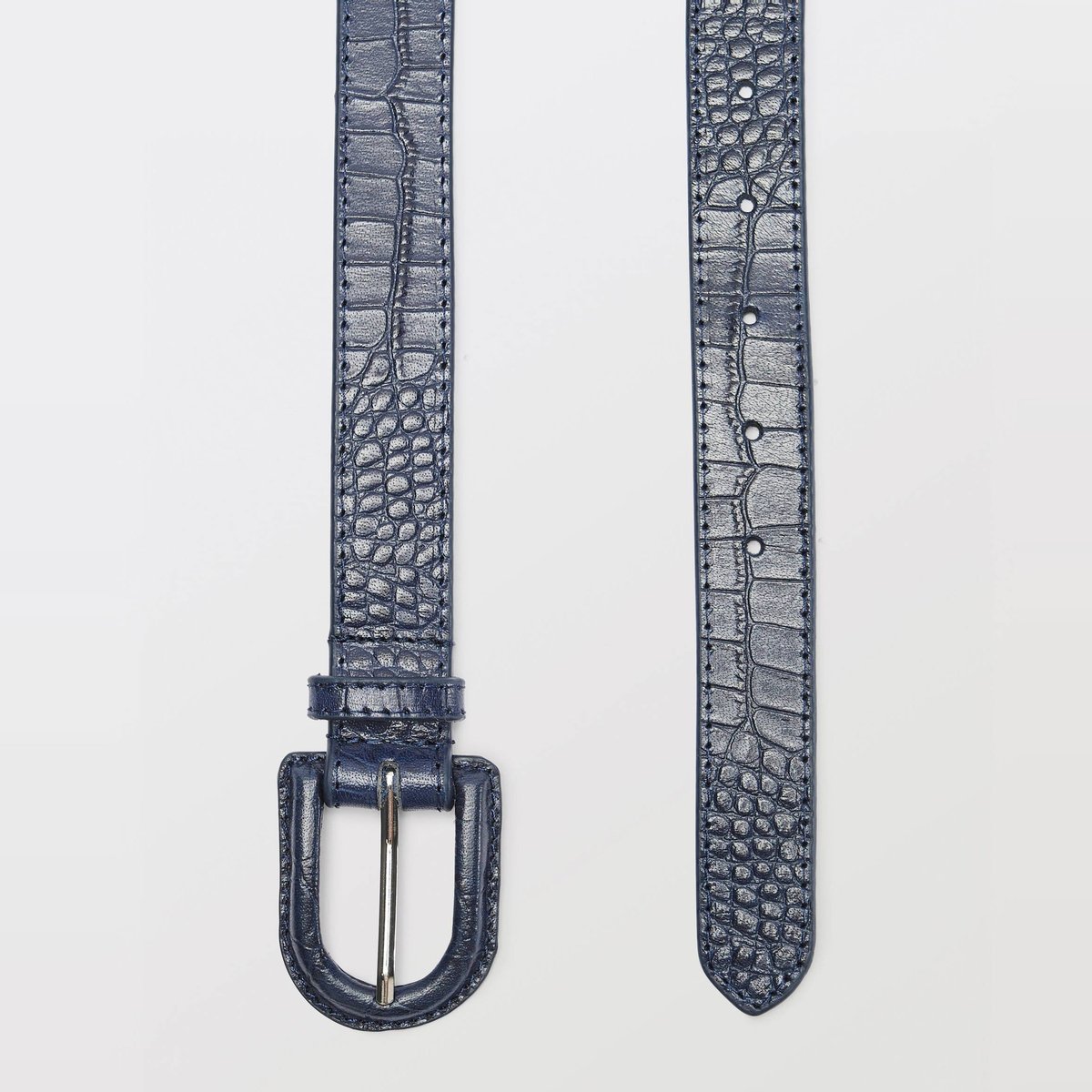 Ceinture 2,5cm en cuir avec boucle recouverte marine, MONOPRIX