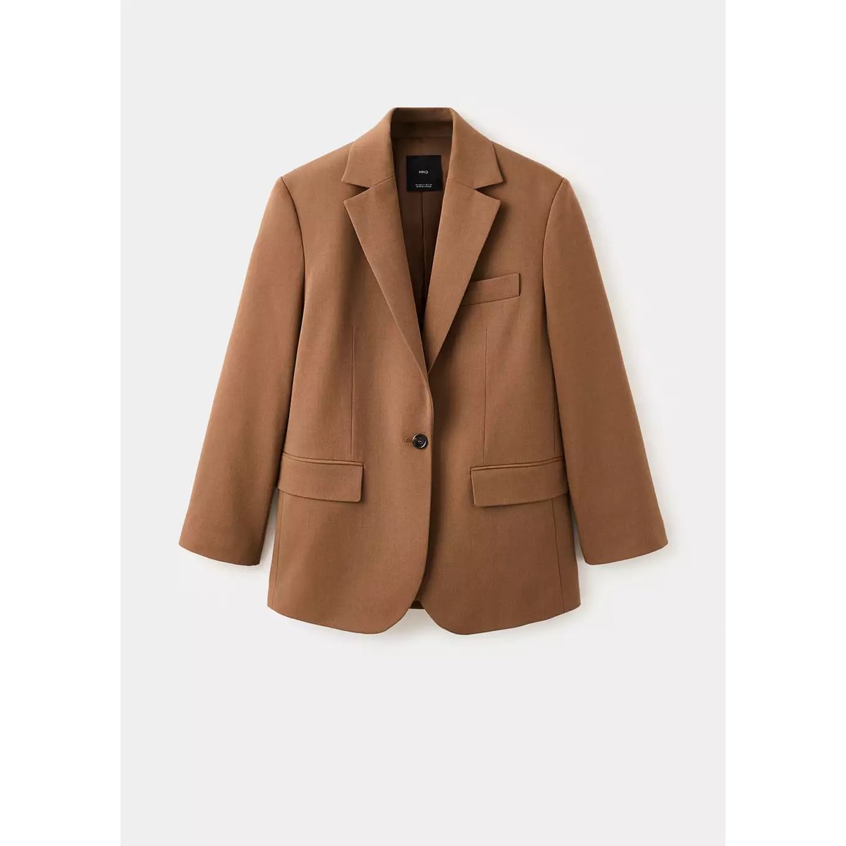 Blazer de costume droit avec poches à rabat caramel, MANGO