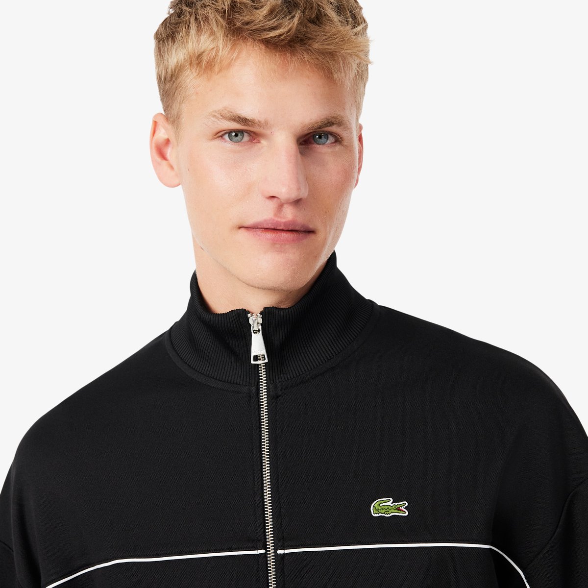 Sweatshirt zippé Piqué liserés noir-031, LACOSTE