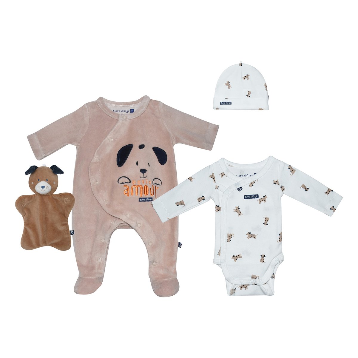 Kit naissance 4 pièces ricky sucre d'orge beige, SUCRE D'ORGE