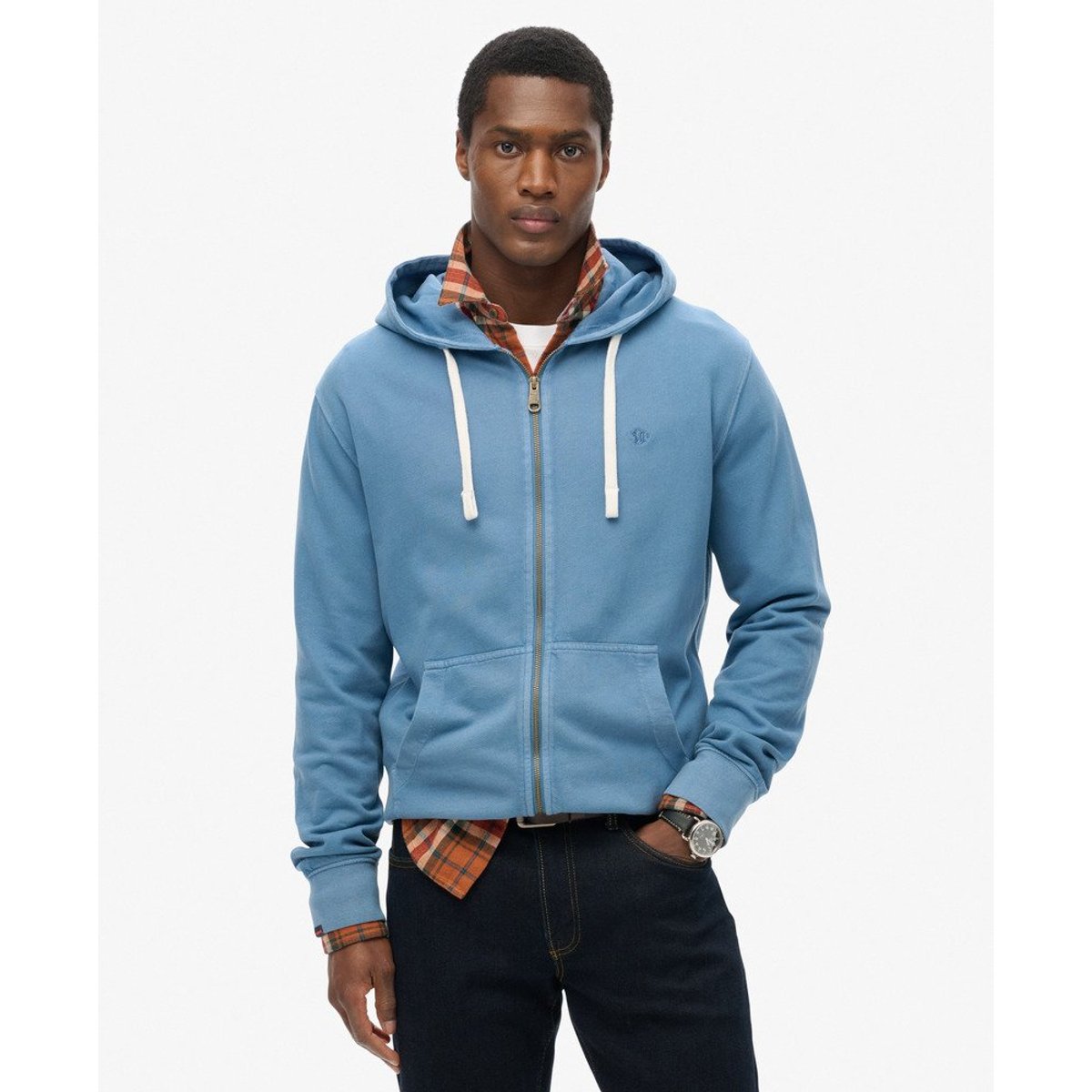 Sweat à capuche zippé Essential Classic bleu de saxe, SUPERDRY