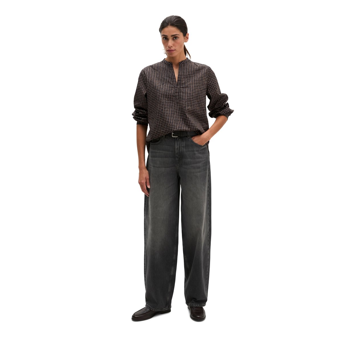 Blouse de style tunique relaxed en popeline Papertouch marron, MARC O'POLO