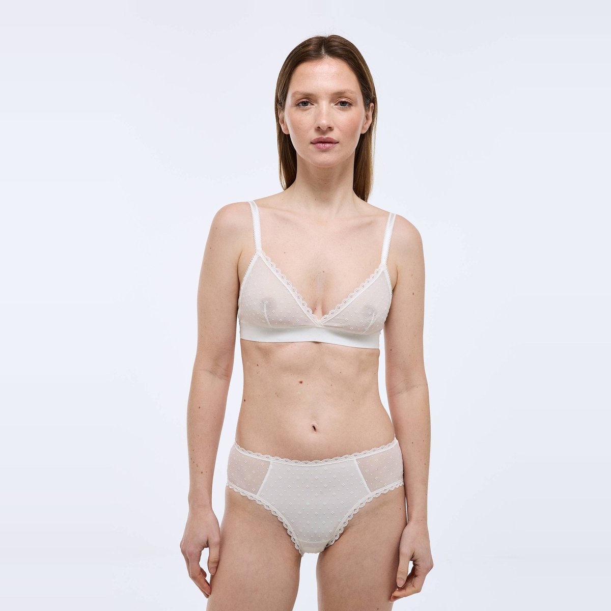 Soutien-gorge triangle GINETTE en tulle floqué ecru, MONOPRIX