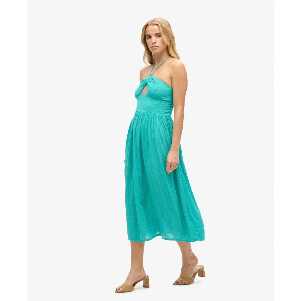 Robe mi-longue ajourée vert tropical, SUPERDRY