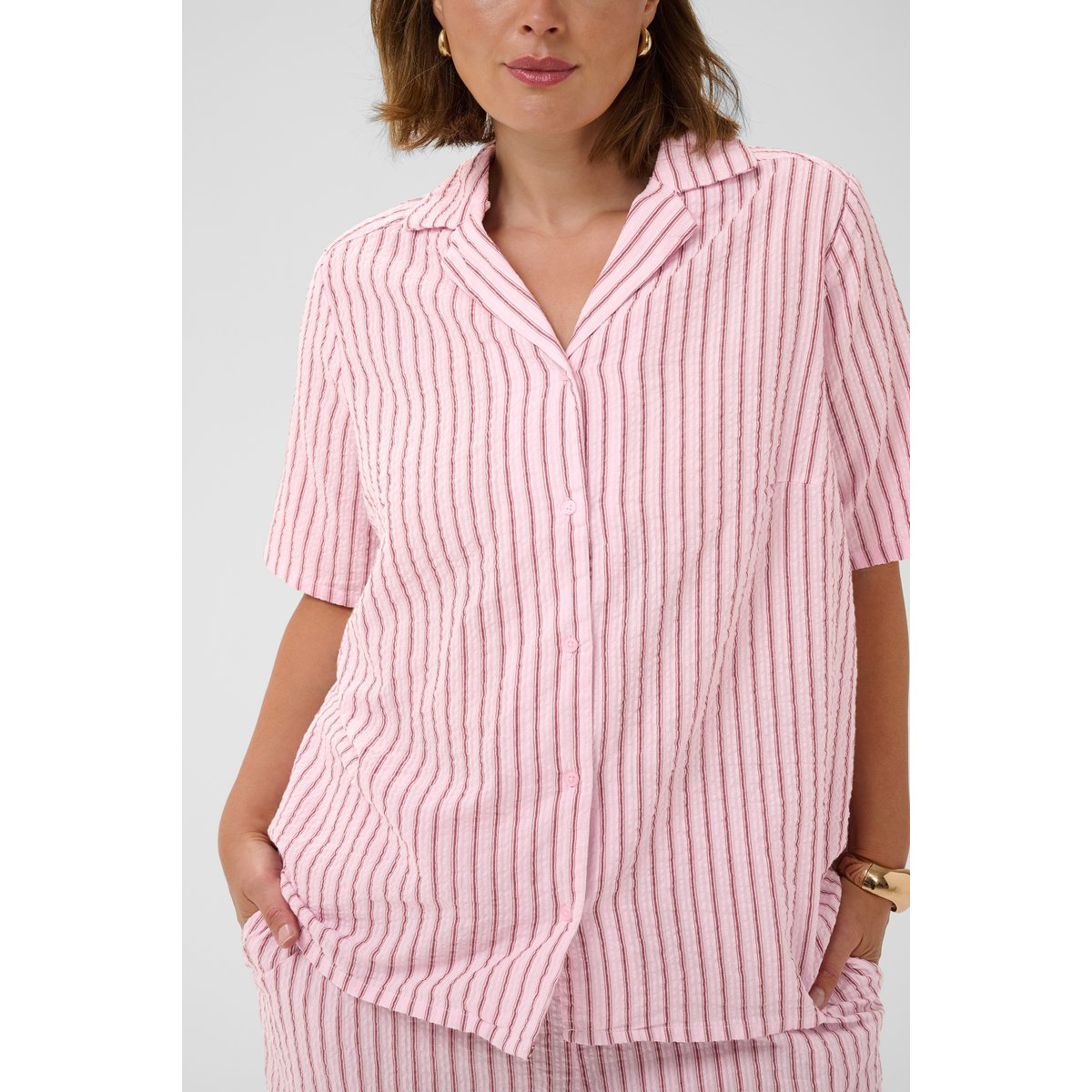 Chemise à manches courtes rose ballerina white henna stripe, KAFFE CURVE