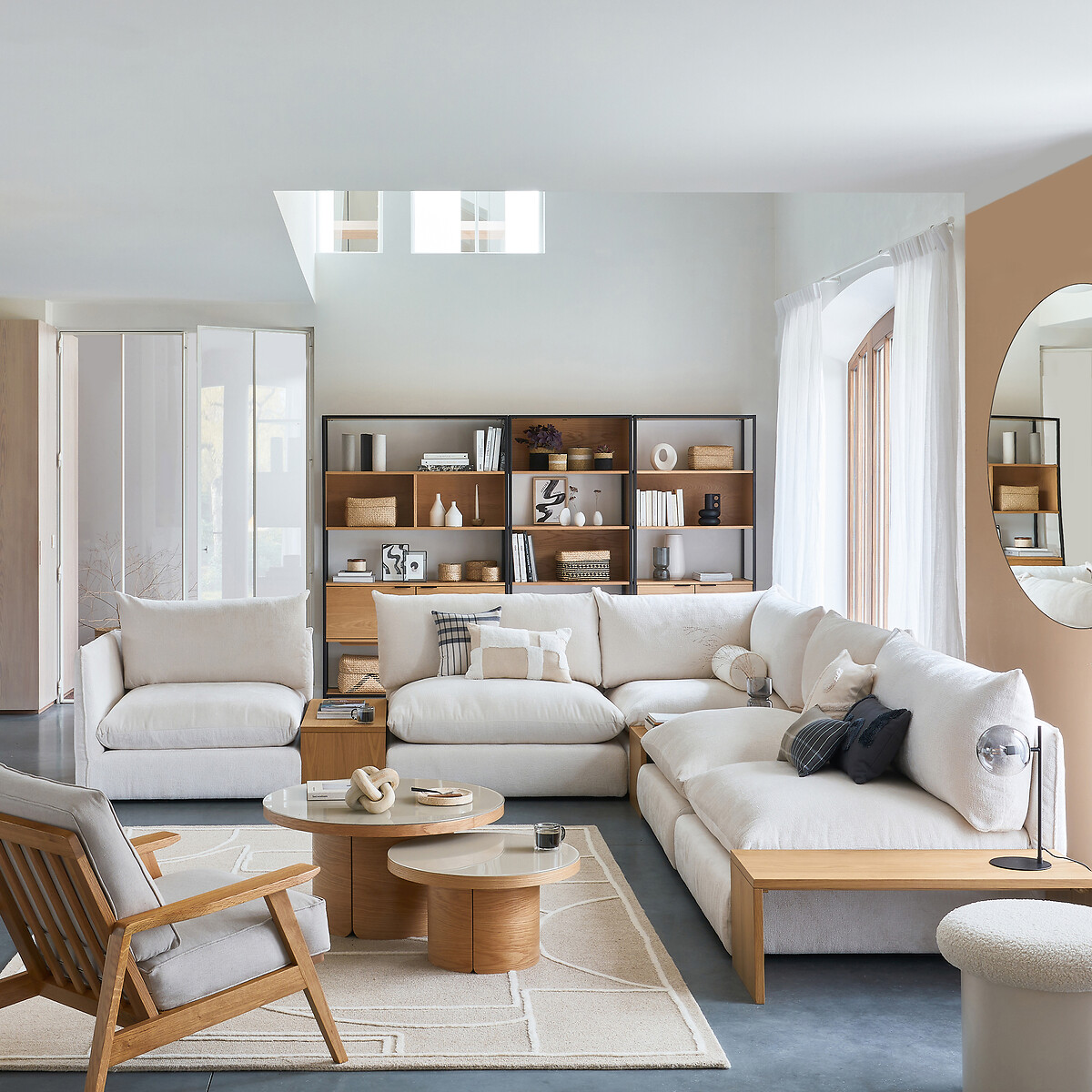 Hoekelement voor modulaire bank, in structuurfluweel, Malo ecru, LA REDOUTE INTERIEURS