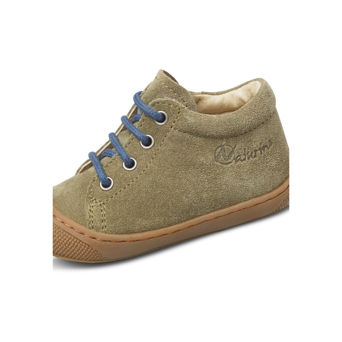 Chaussures premiers pas en suède avec fermeture éclair COCOON ZIP kaki-bleu, NATURINO