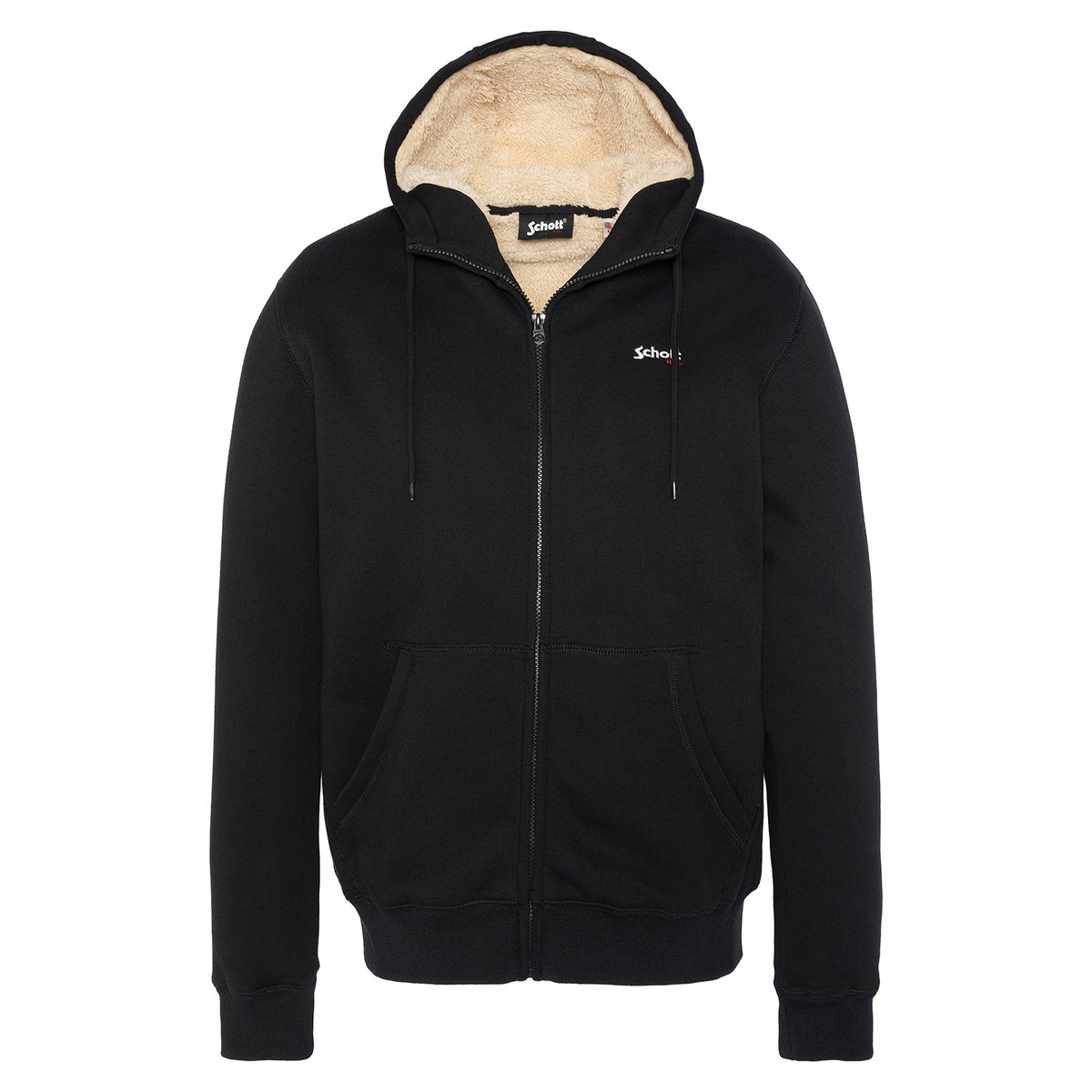 Sweatshirt zippé à capuche noir, SCHOTT