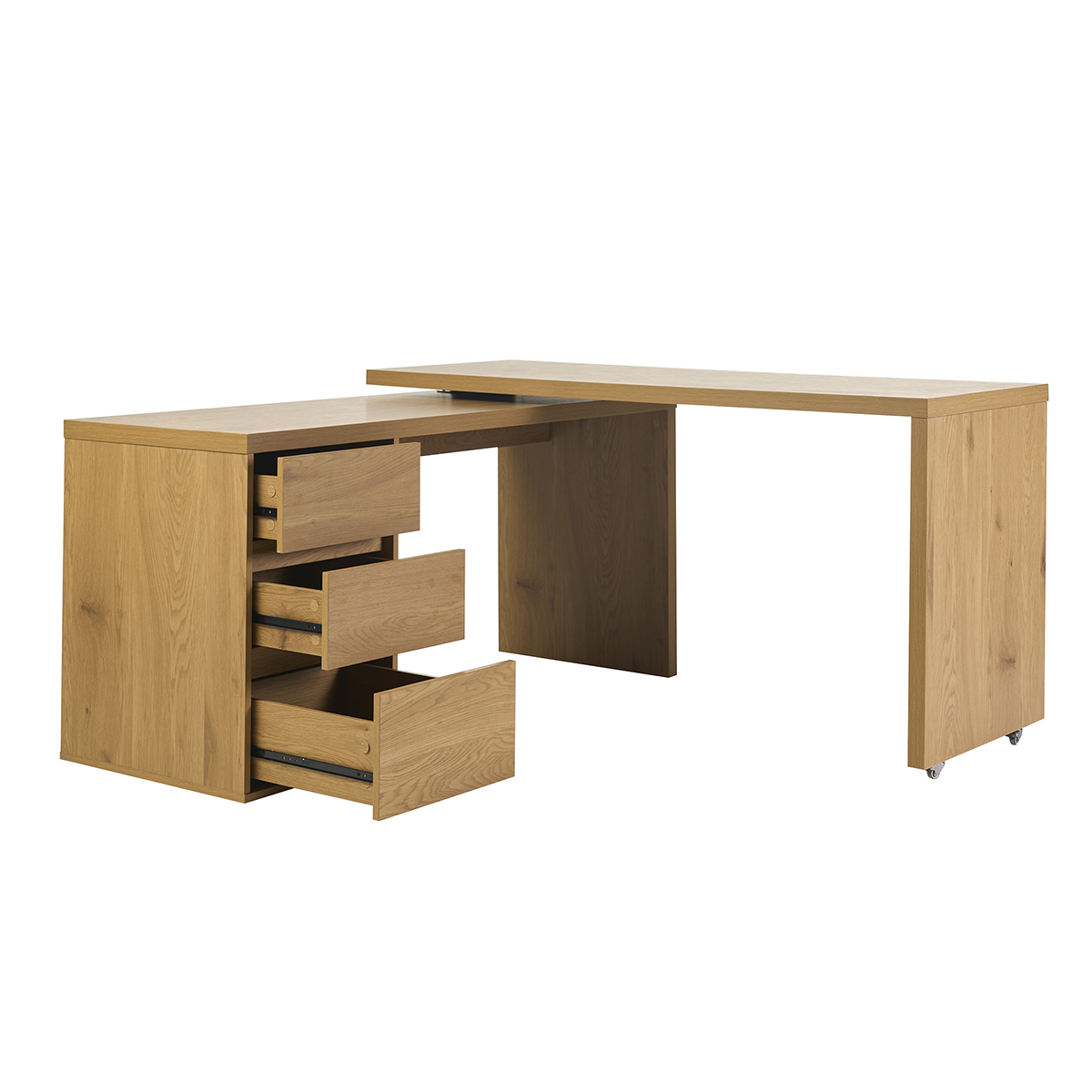 Bureau modulable avec rangements finition bois clair chêne L153-269 cm MELVIN couleur unique, MILIBOO