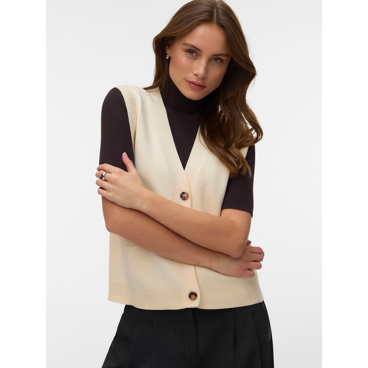 Gilet sans manches col V ecru, VERO MODA