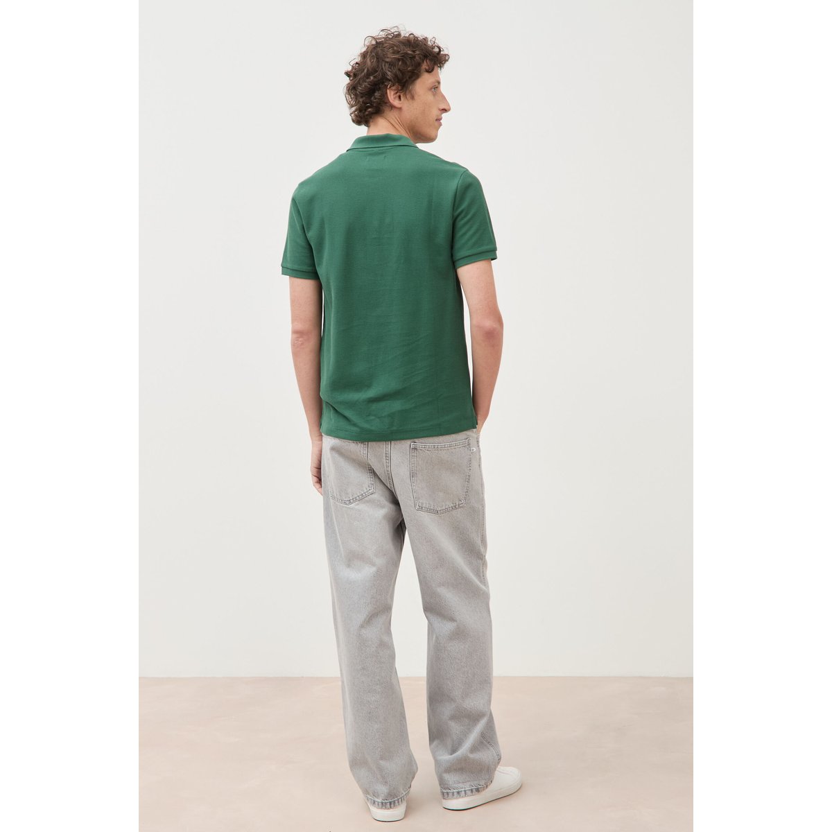 Polo cintré manches courtes en coton vert, BONOBO