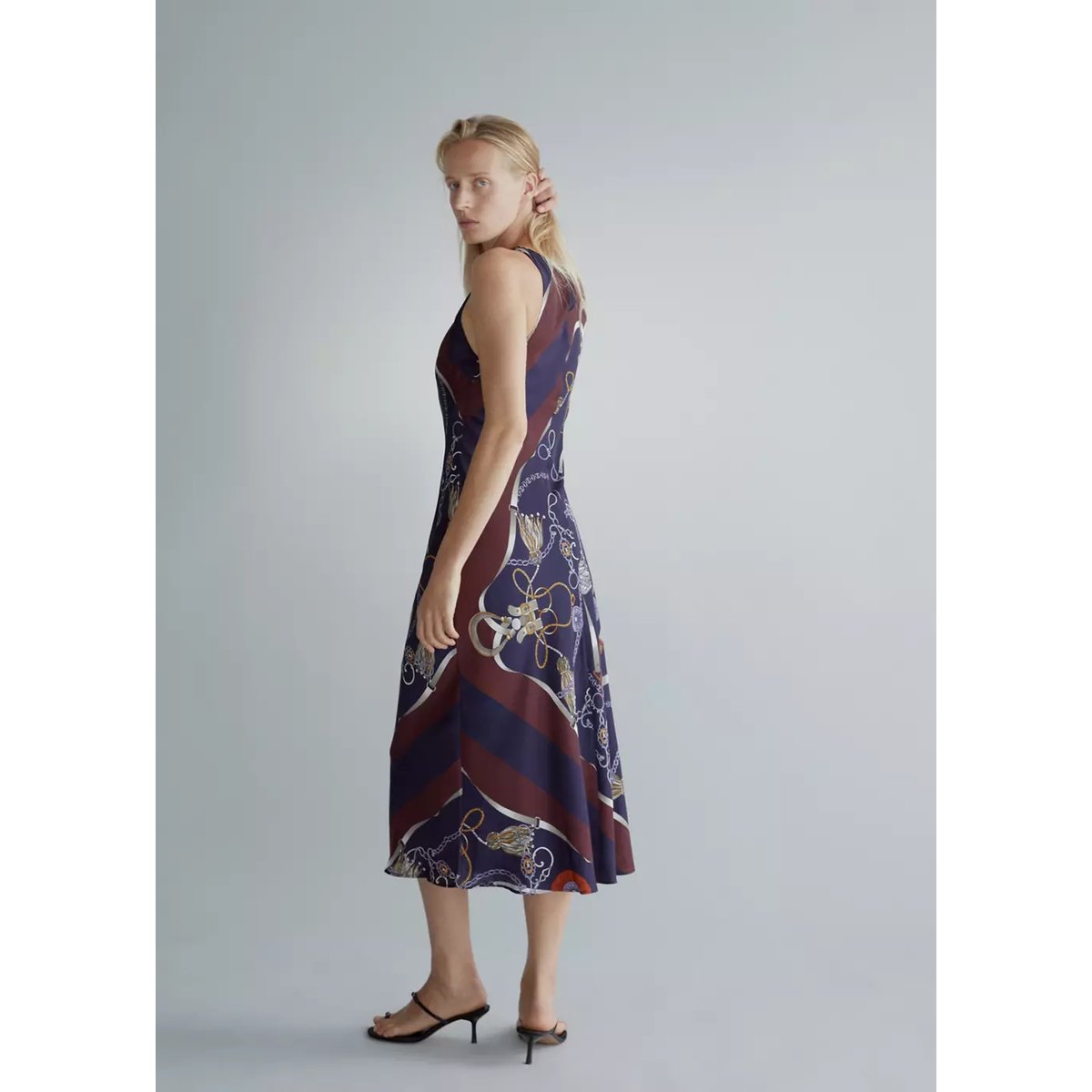 Robe halter imprimé chaînes bleu marine, MANGO