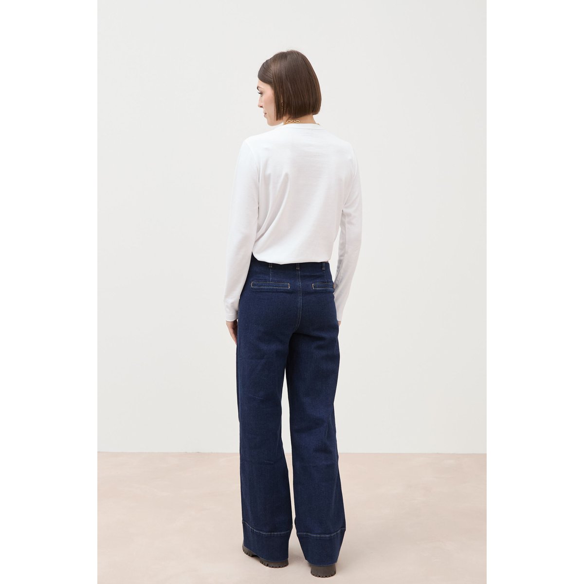 Jeans wide large taille haute denim brut rinse, BONOBO