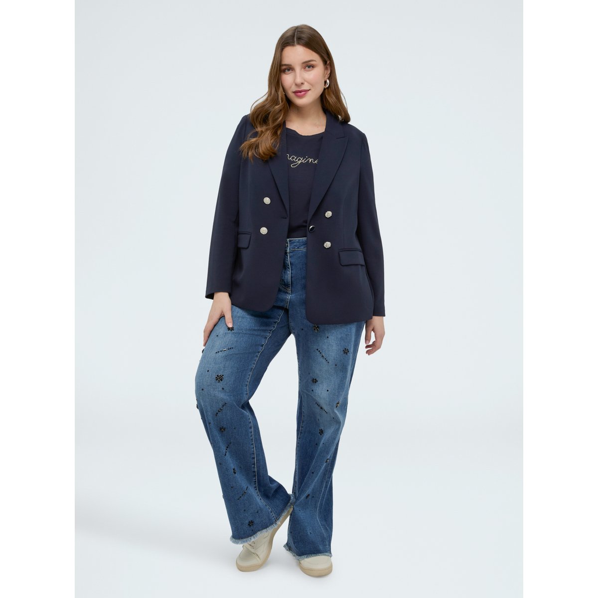 Jean Straight Leg avec applications décoratives bleu, FIORELLA RUBINO