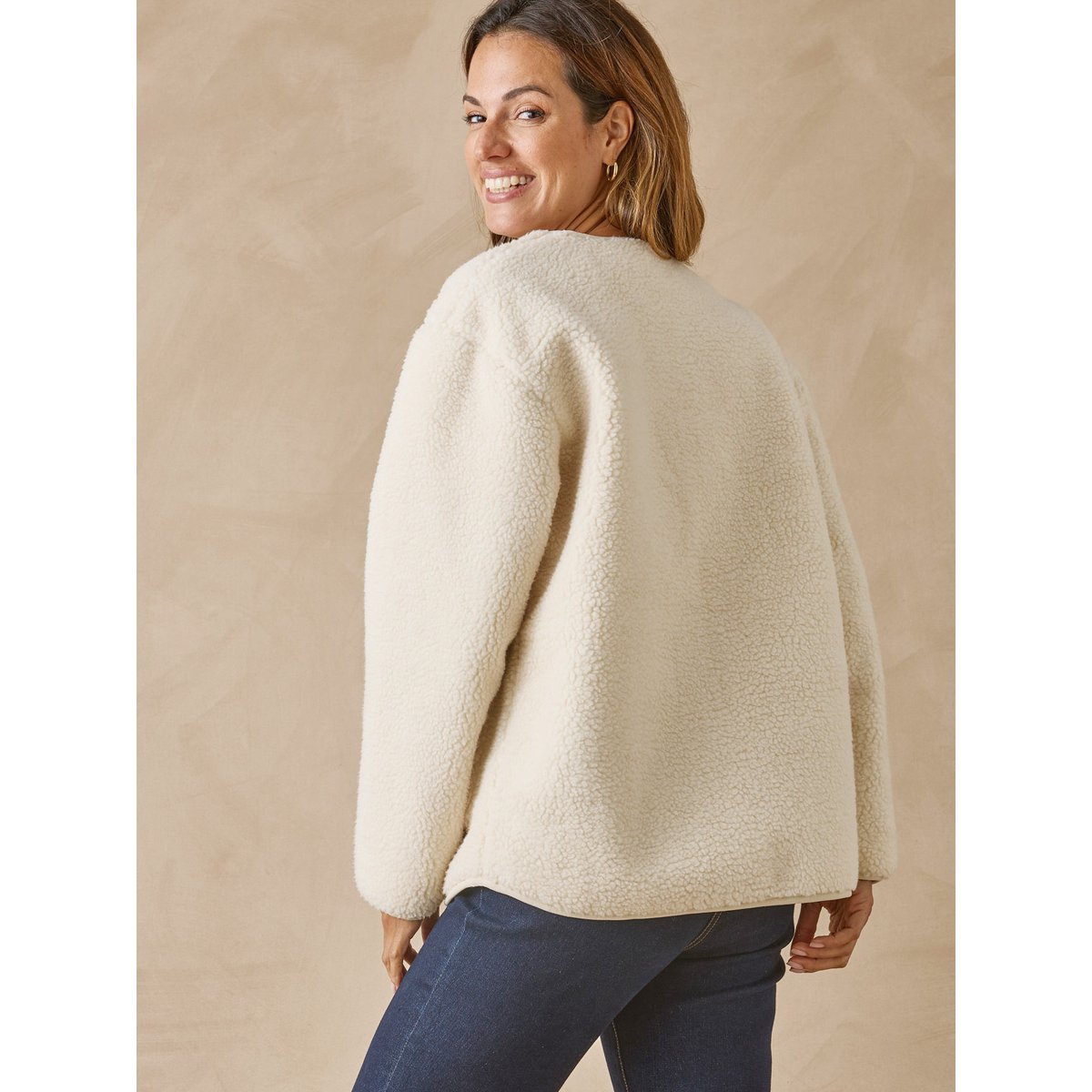 Veste maille moutonnée manches longues ecru, DAXON