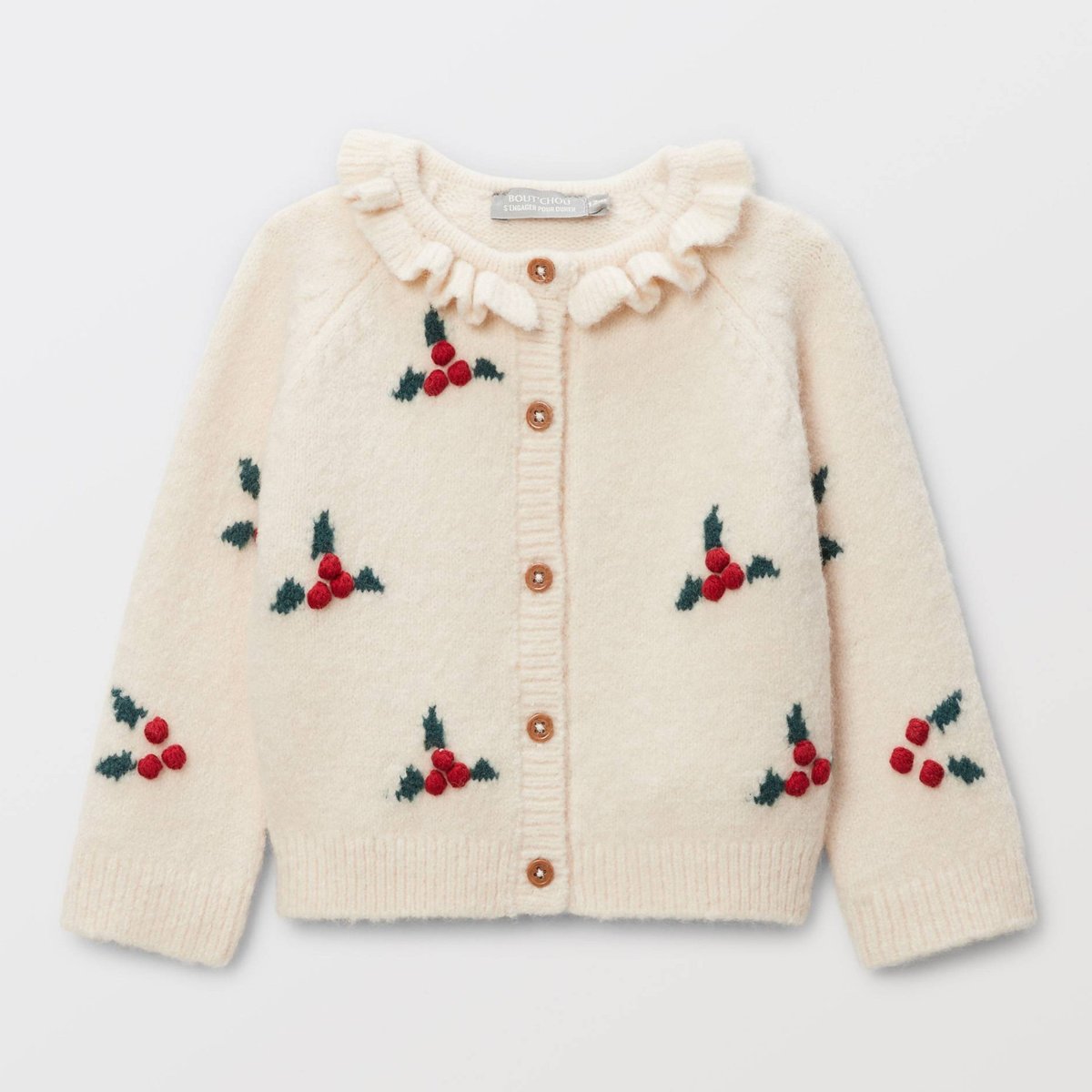 Cardigan tricot brodé naturel, BOUT'CHOU