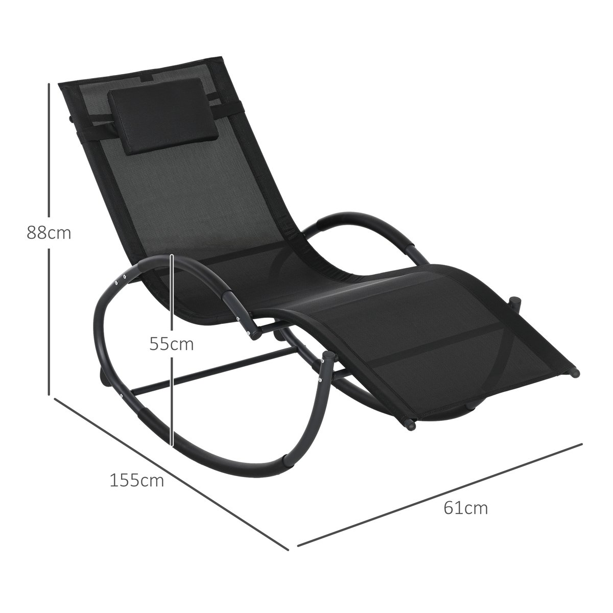 Fauteuil à bascule Métal Gris noir, OUTSUNNY