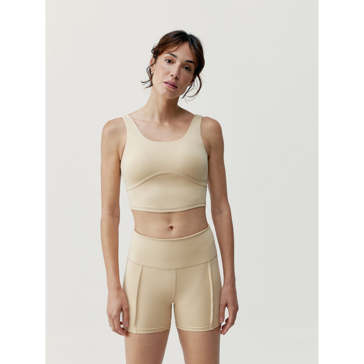 Brassière de sport femme Sayani Maintien moyen bretelles coussinets amovibles beige naturel, BORN