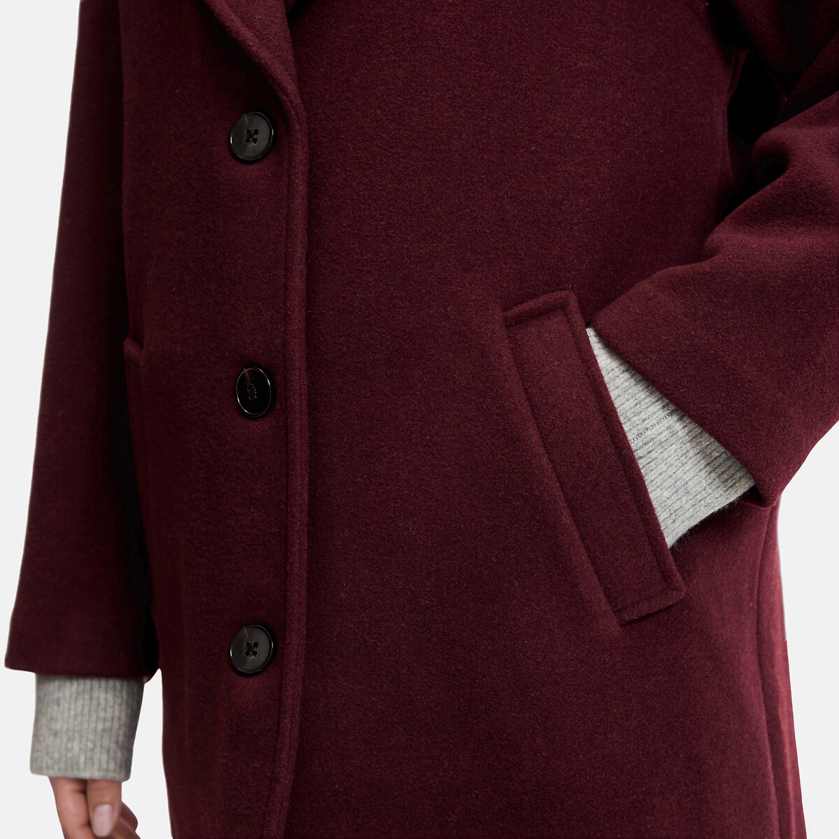 Abrigo semilargo, cierre de botones, pleno invierno rojo burdeos, LA REDOUTE COLLECTIONS