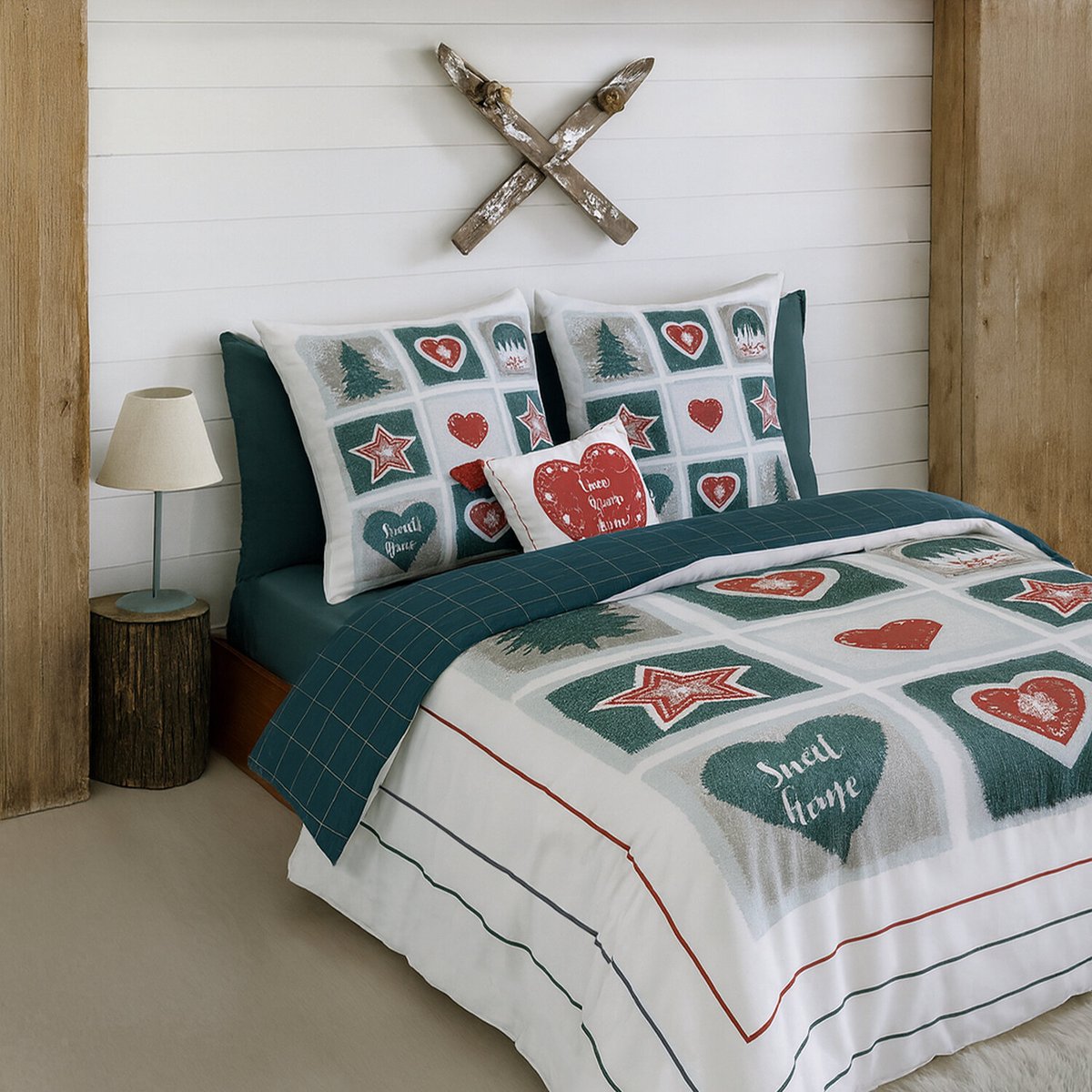 Parure housse de couette en coton imprimée, Sweet Home imprime, C DESIGN HOME TEXTILE