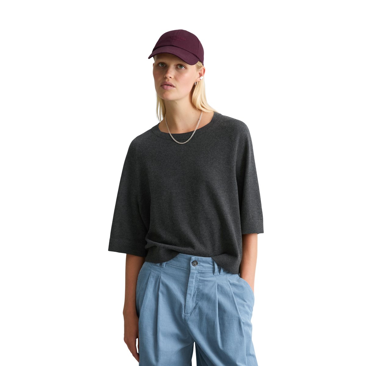 Pull en maille oversize en Soft Cotton Stretch gris, MARC O’POLO DENIM