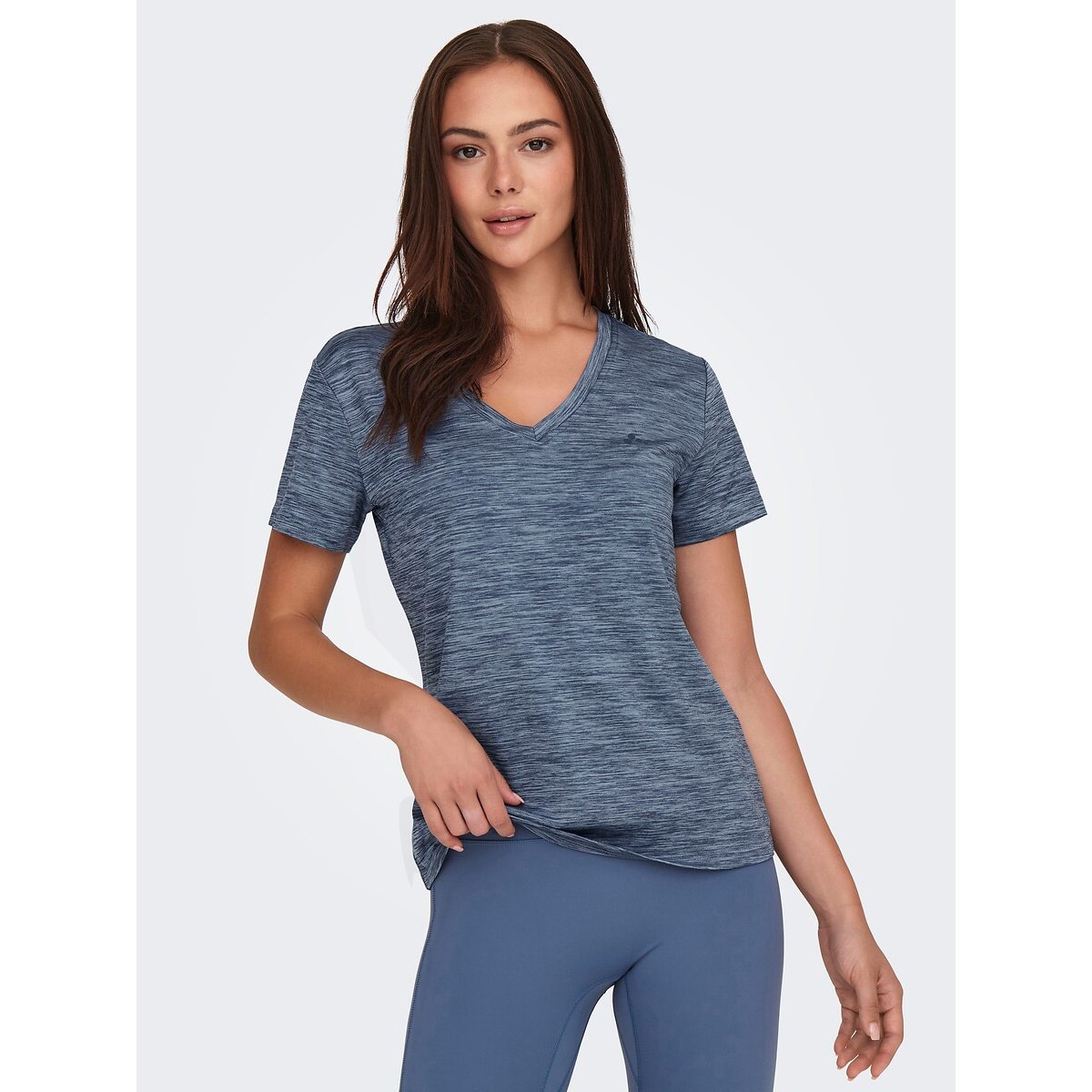T-shirt de sport Core Life manche courte col V bleu chiné, ONLY PLAY