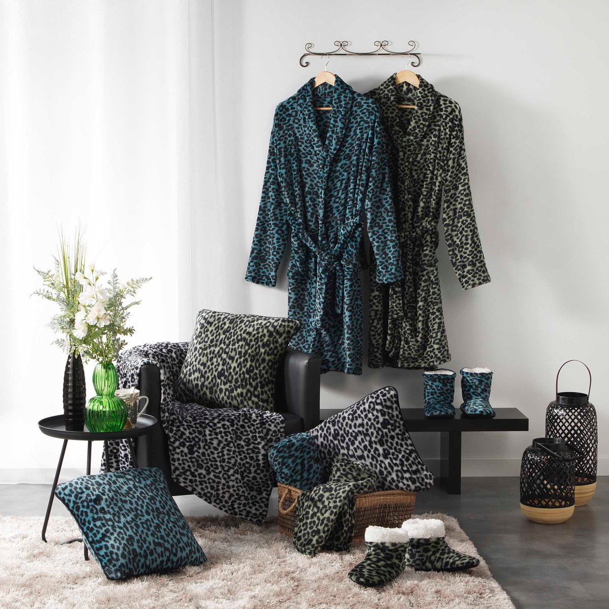 Peignoir col chale Leopard kaki 1, EDEN