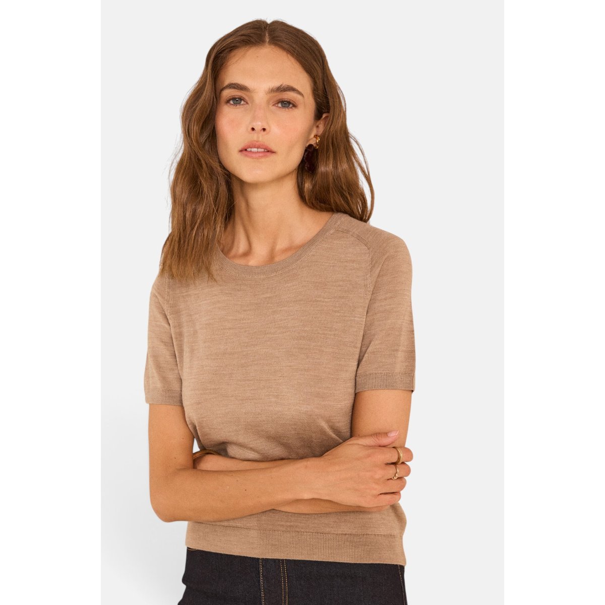 Pull à manches courtes en laine ALICE tabac, Maison 123