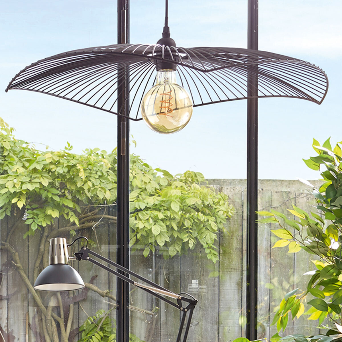 Suspension filaire métal ondulé CUZCO noir, ATMOSPHERA