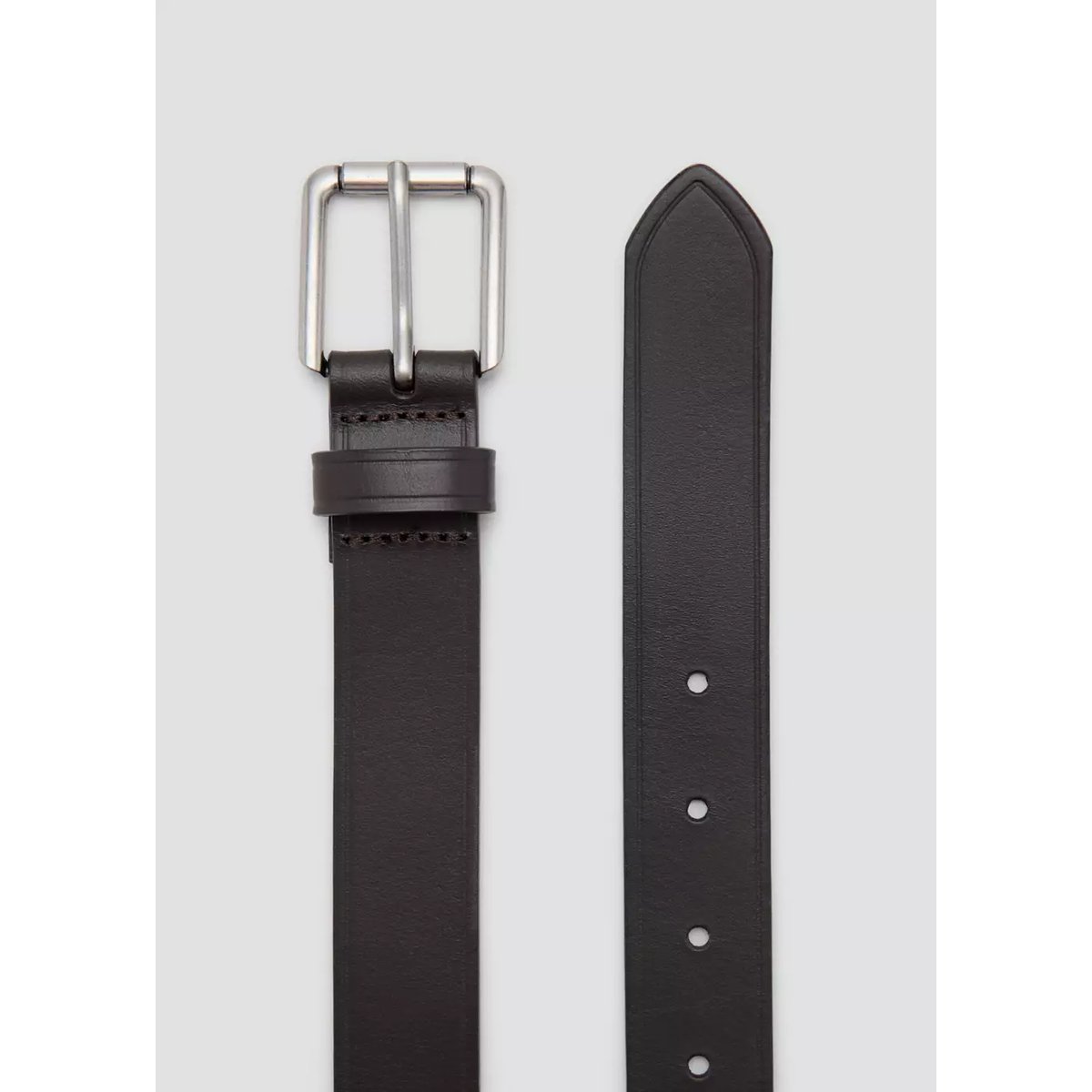 Ceinture en cuir à boucle carrée marron, MANGO MAN