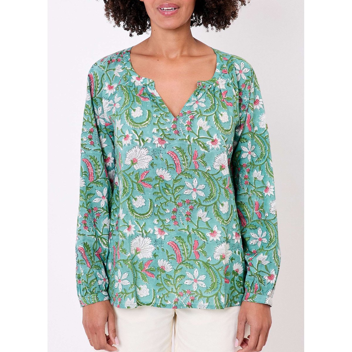 Blouse coton imprimée ample OCO vert clair oco, LA FIANCÉE