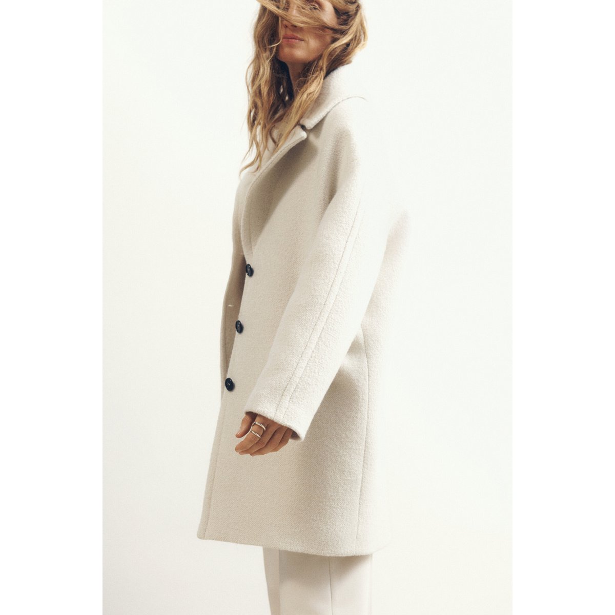 Manteau droit col tailleur GMALTO creme, CAROLL