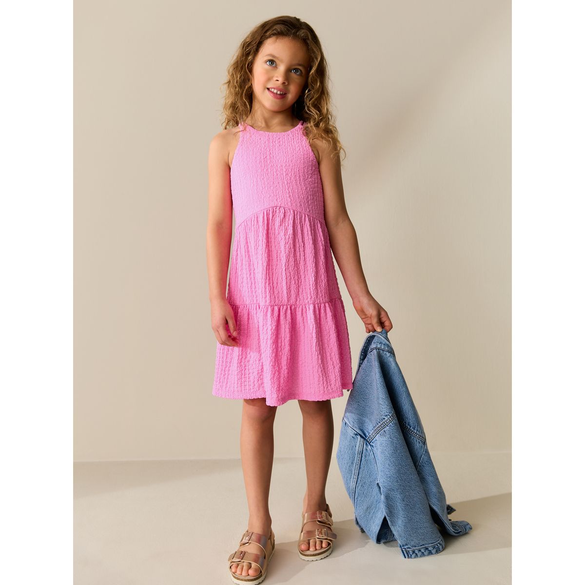 Robe d'été froissée à lanières rose, NEXT