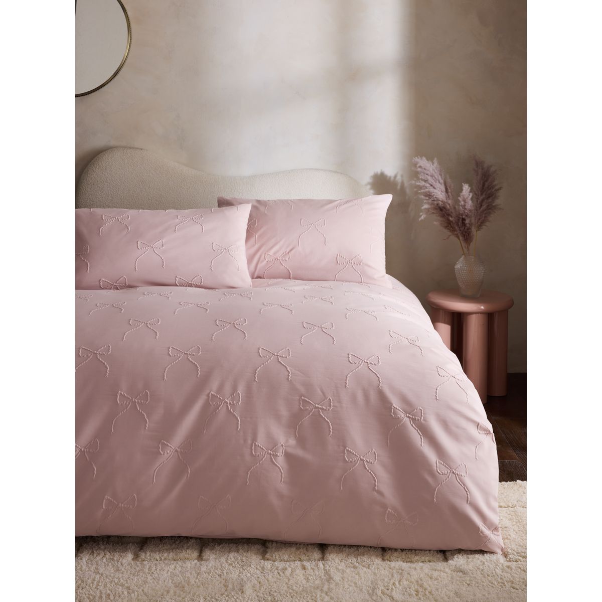 Housse de couette et taie d'oreiller à nœuds rose, NEXT