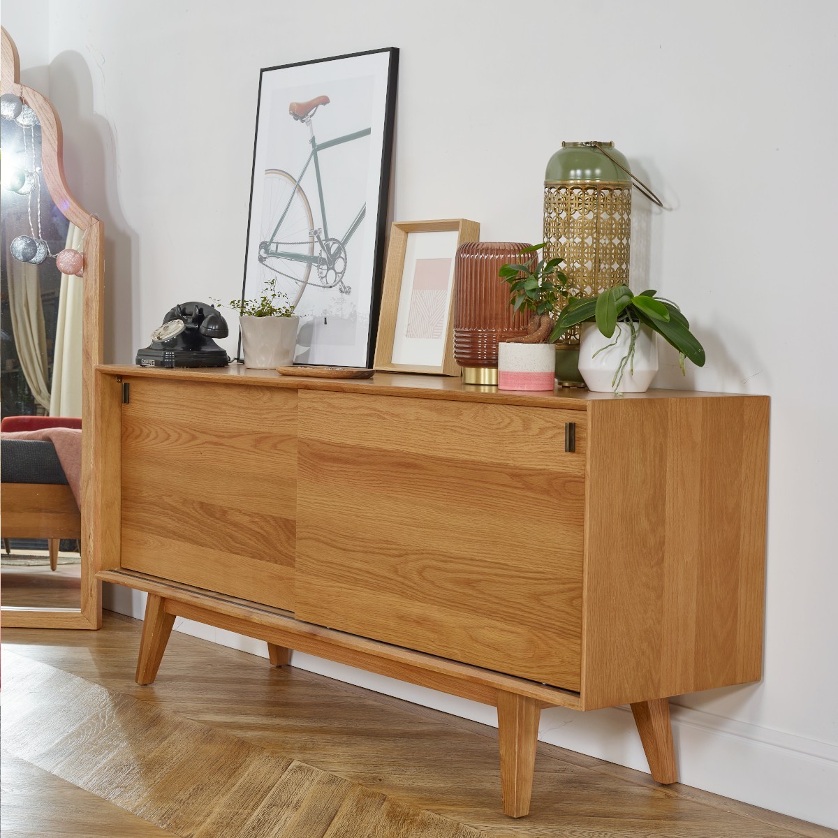 Buffet en chêne 2 portes coulissantes MATHILDE beige, ROBIN DES BOIS