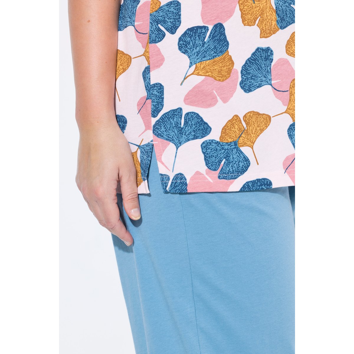 T-shirt de pyjama, Ginkgo, col rond rose clair, ULLA POPKEN