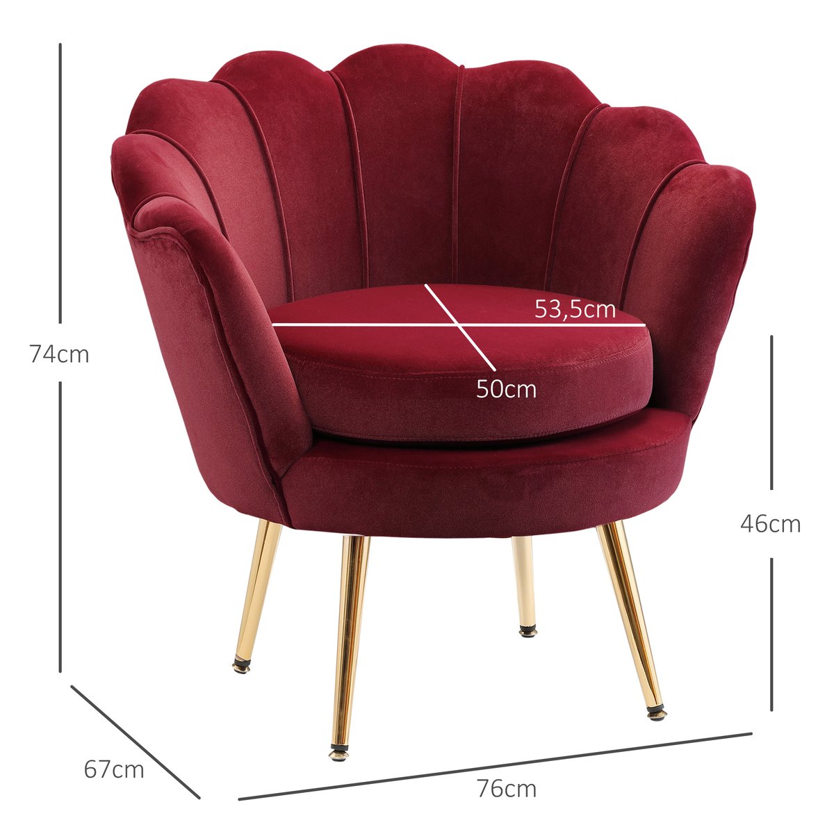 Président du club Velours (100% polyester) rouge vineux, HOMCOM