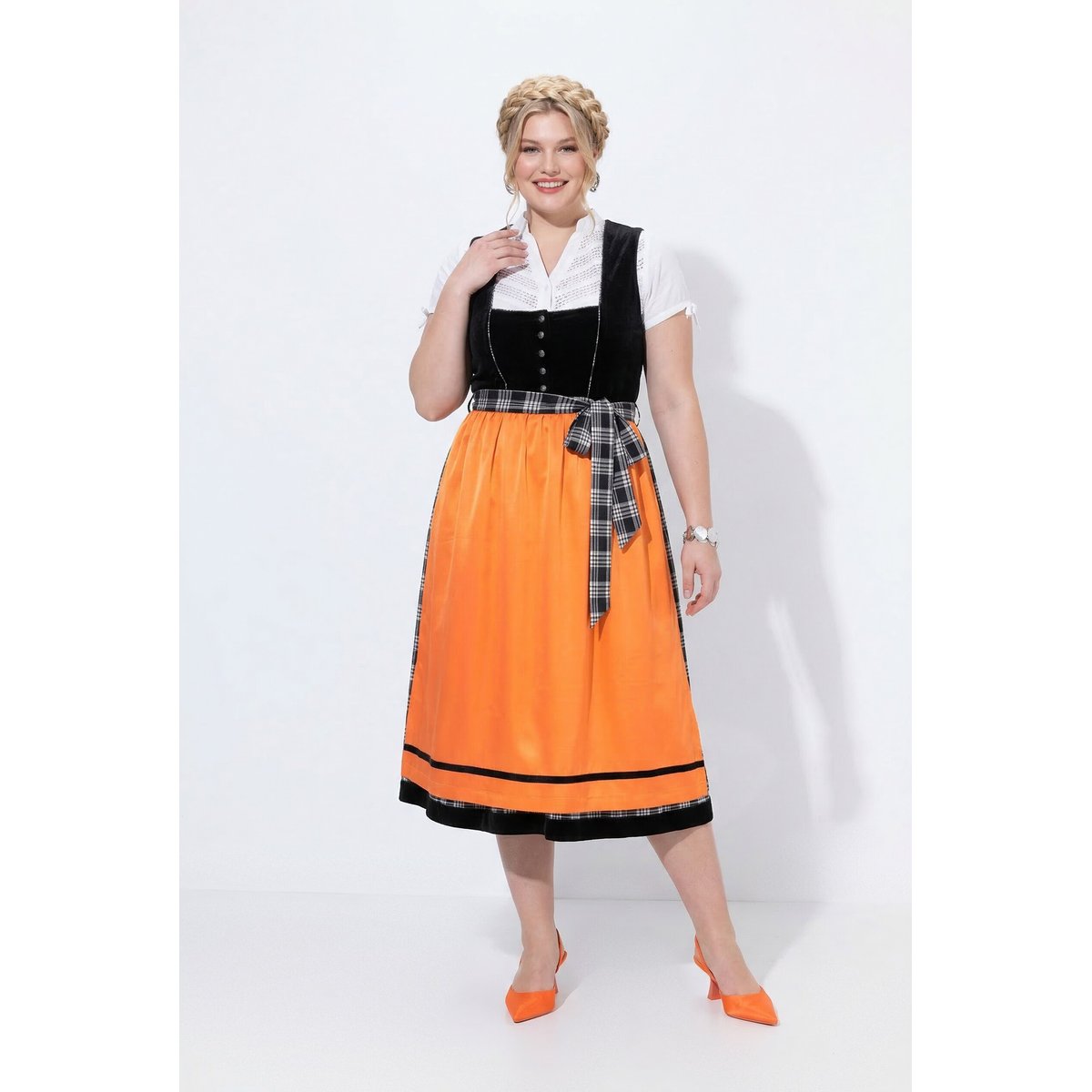 Dirndl en velours, imprimé animal, col carré noir, ULLA POPKEN