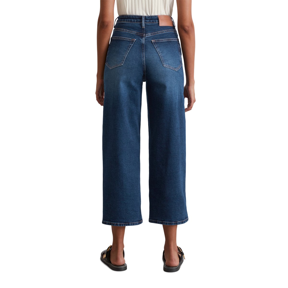 Jeans modèle Tolva large en coton organique mélangé stretch bleu foncé, MARC O'POLO