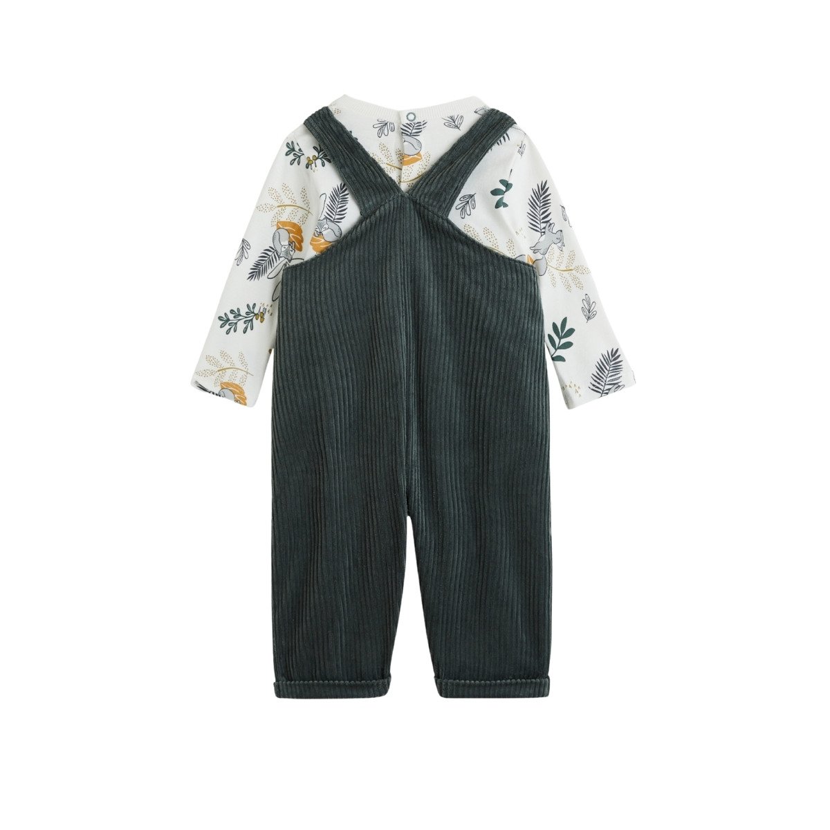 Ensemble salopette bébé en velours côtelé et t-shirt Elliott vert, PETIT BEGUIN