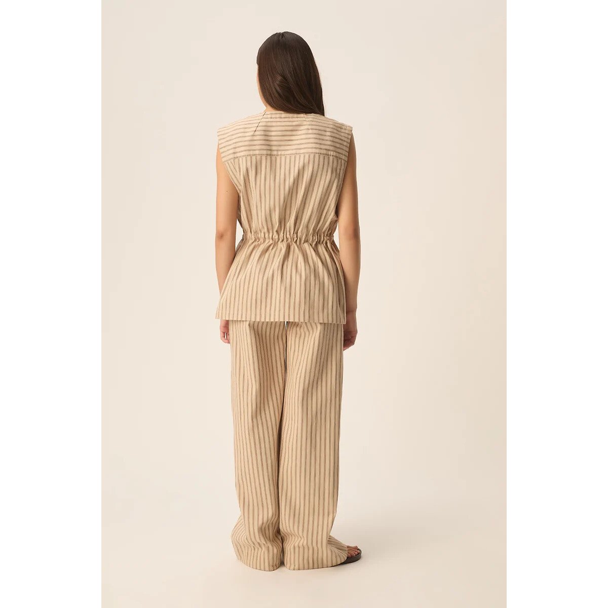 Valentina Striped Sleeveless Jacket beige, DES PETITS HAUTS