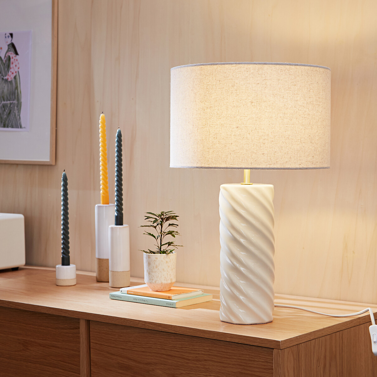 Lampe à poser céramique et lin, Dehen ecru, LA REDOUTE INTERIEURS