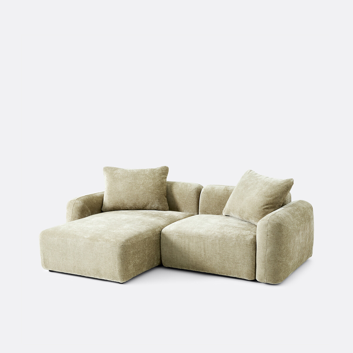 Canapé modulable, d'angle gauche, avec méridienne, en chenille épaisse, AMAD vert sauge, LA REDOUTE INTERIEURS